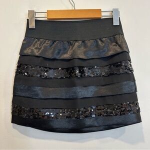 Vintage Bebe Y2K Silk Sequin Layered Mini Skirt Black